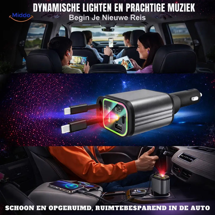 Meraldo™ ChargeStar – 4-in-1 autolader met sterrenhemel-licht