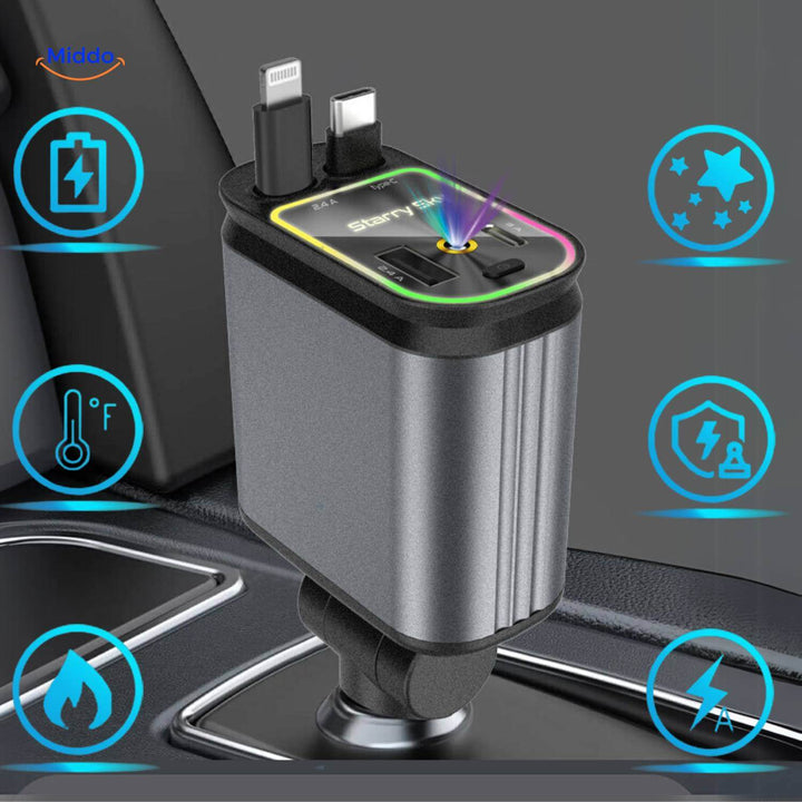Meraldo™ ChargeStar – 4-in-1 autolader met sterrenhemel-licht